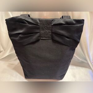 YSL Parfums Yves Saint Laurent Black Canvas Tote with Bow Detail